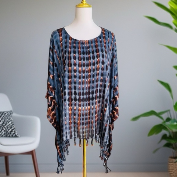 0094/ Oversized  Dark Grey Tie Dye Poncho - Picture 2 of 8